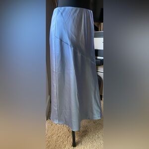 Bohme Shimmering Powder Blue Satin Silk Mid-Calf Skirt